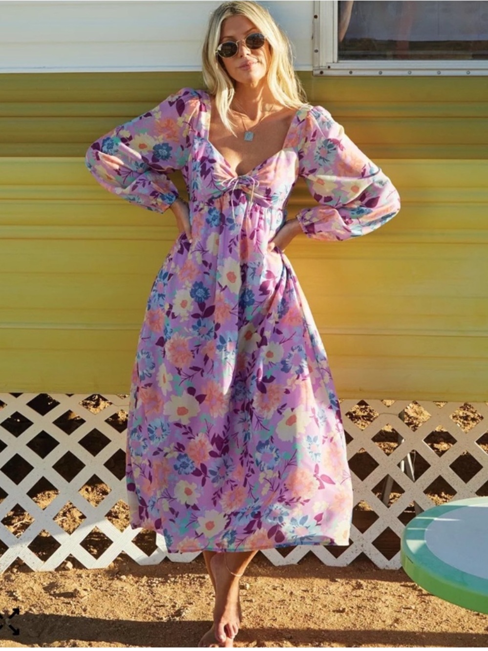 NWT Billabong x The Salty Blonde Dress Womens Large Pink Floral Puff Sleeve
